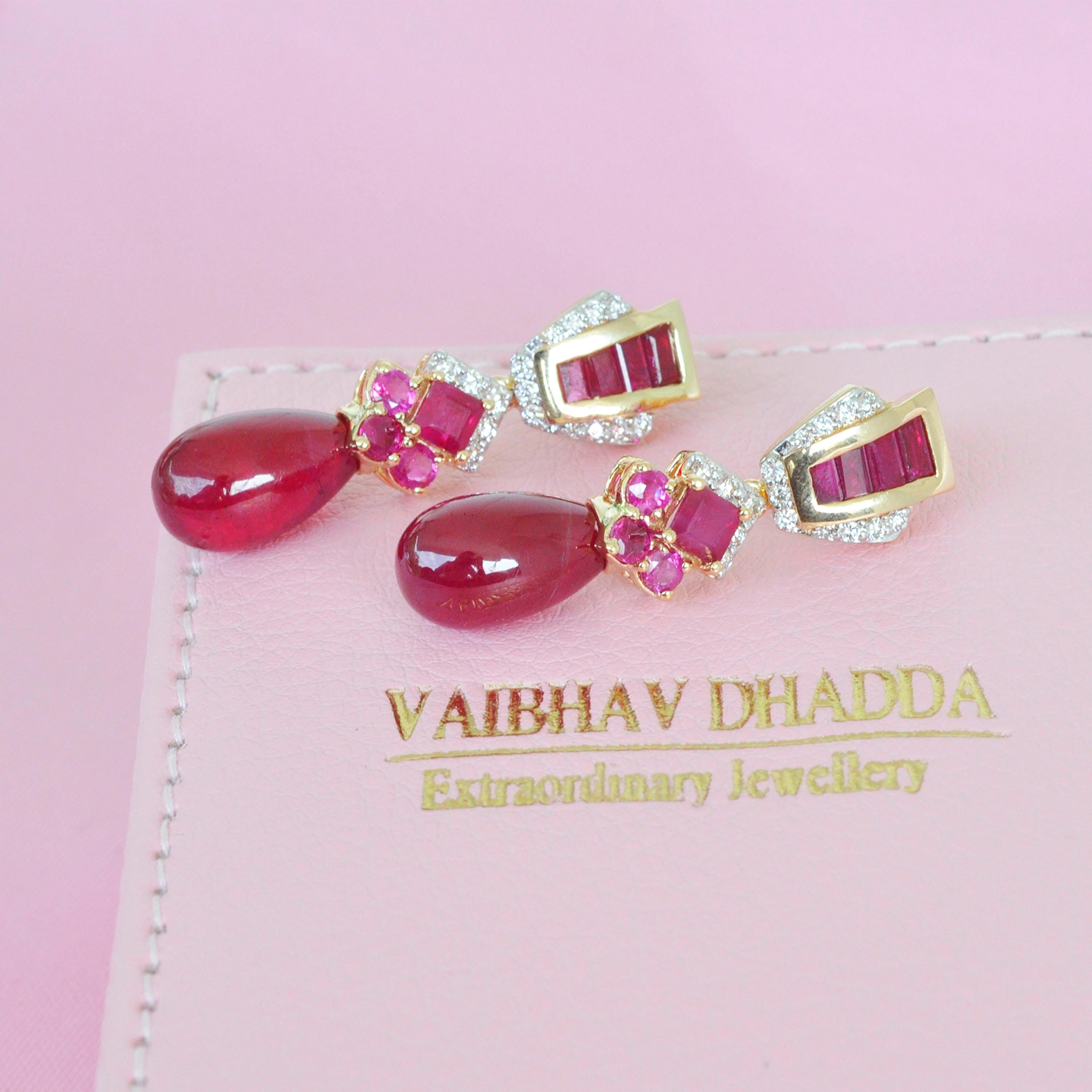 28.42 Carats Ruby 18 Karat Gold Ruby Baguette Ruby Drop Diamond Dangle Earrings 10