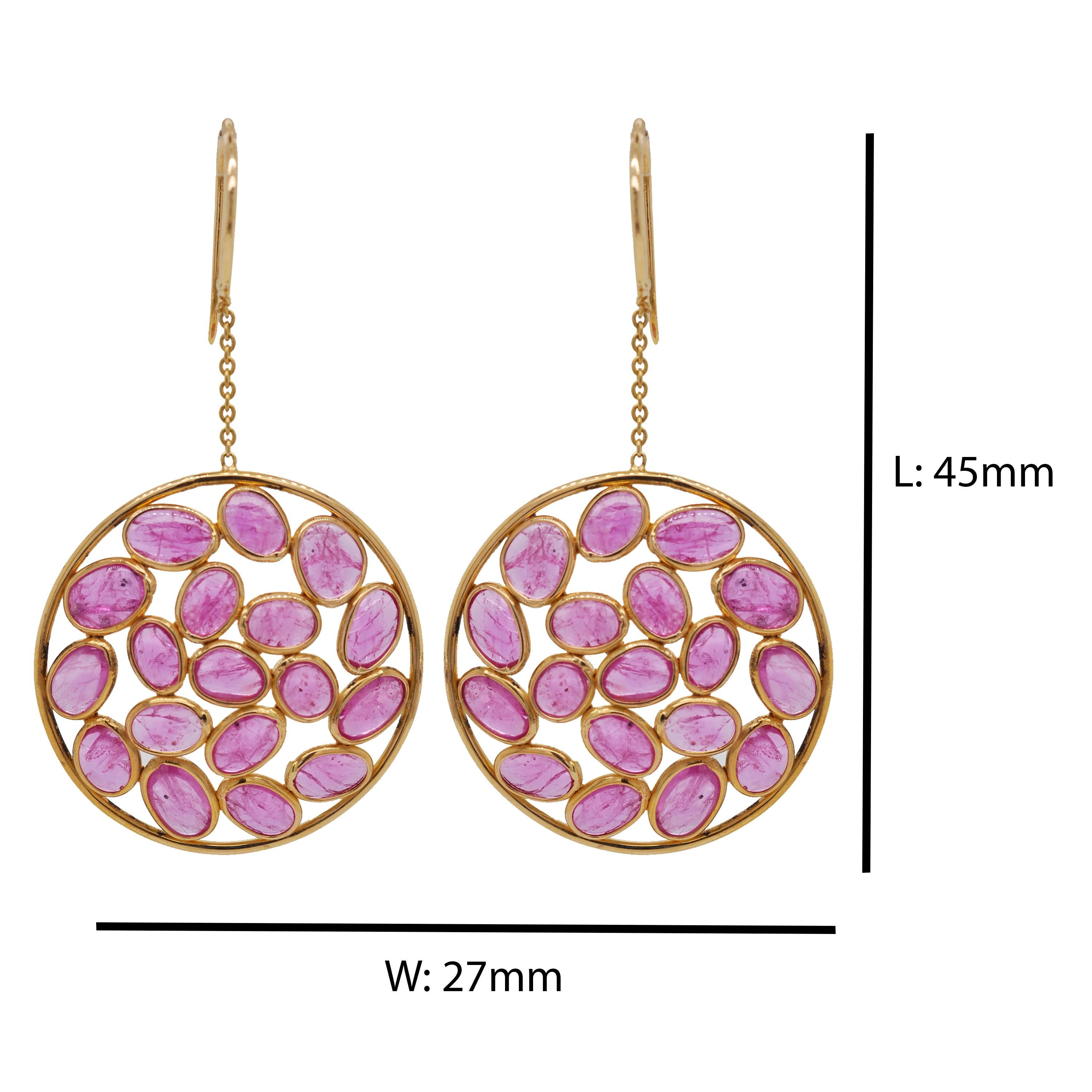 Modern 18 Karat Gold Ruby Circular Dangle Earrings For Sale