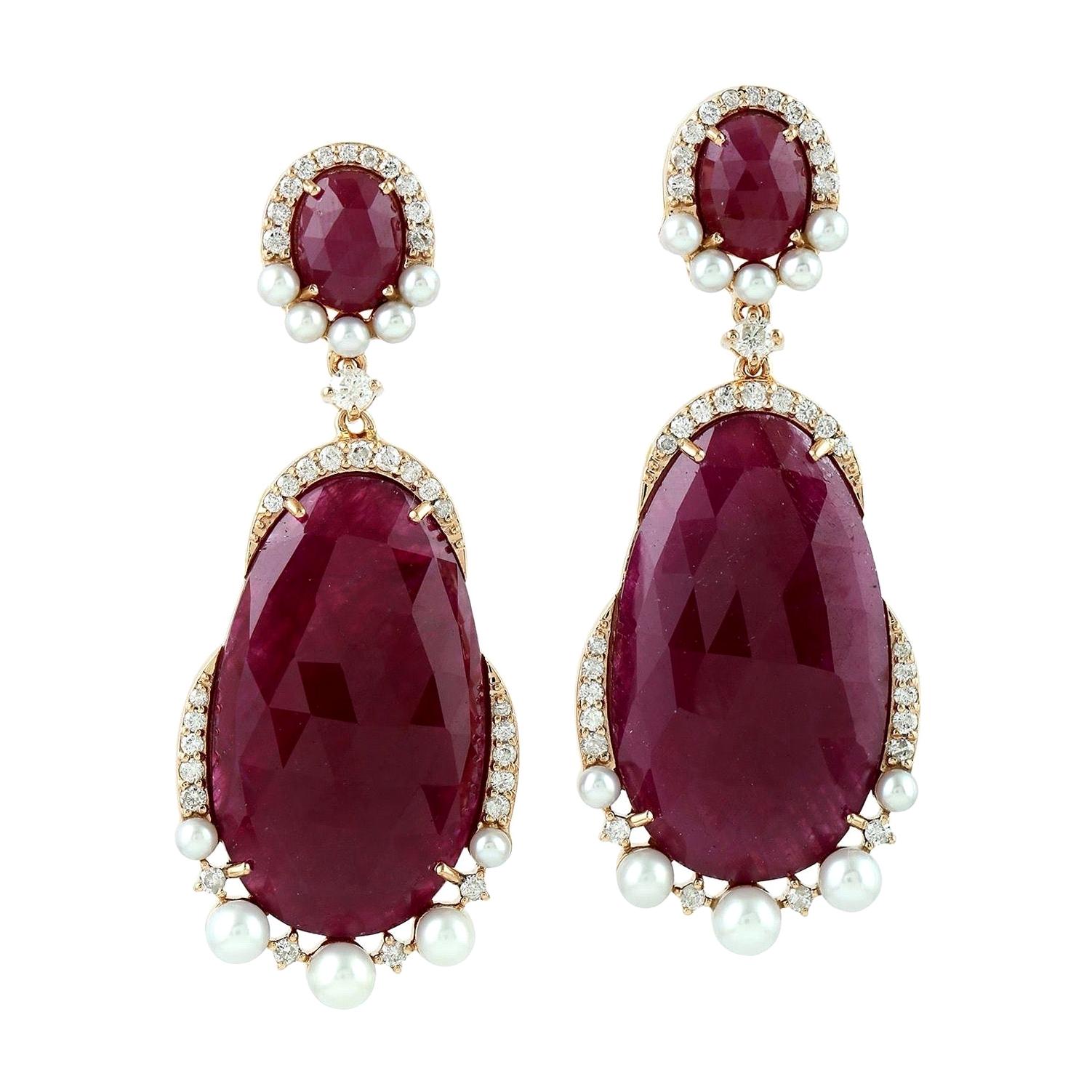 18 Karat Gold Ruby Diamond Earrings