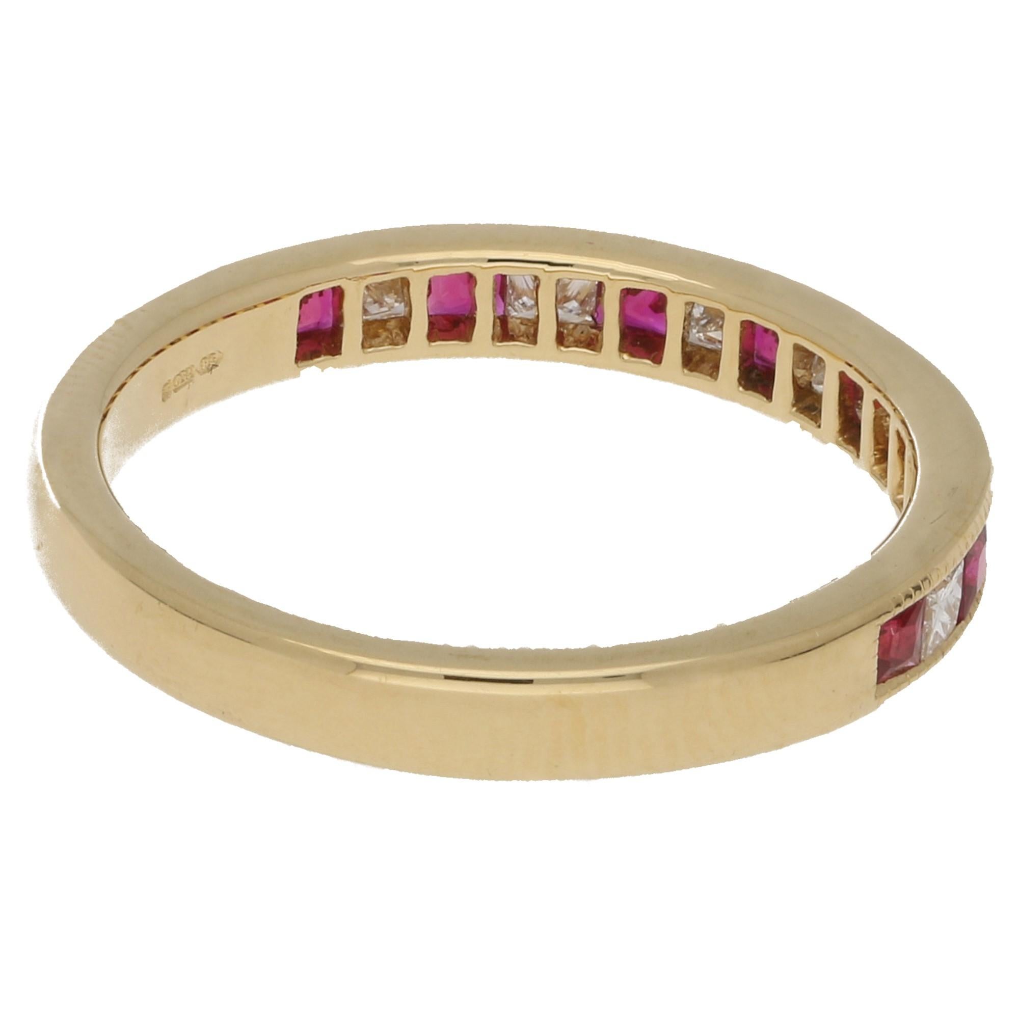 18 Karat Gold Ruby Diamond Half Eternity Ring In New Condition In London, GB