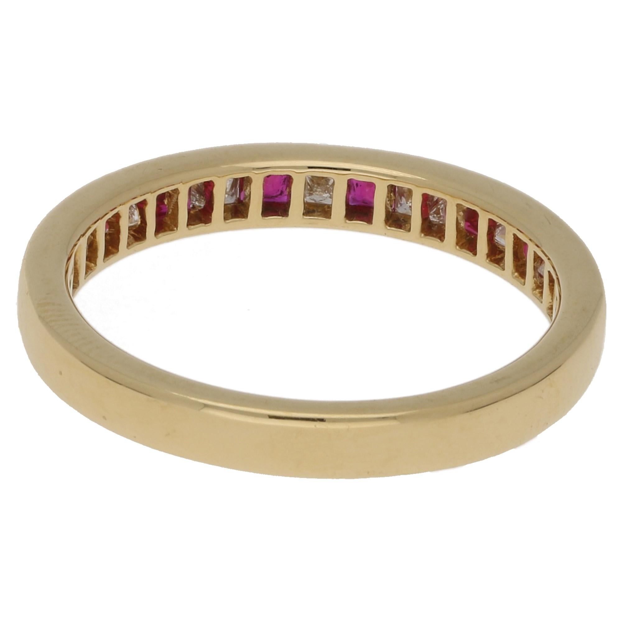 Women's or Men's 18 Karat Gold Ruby Diamond Half Eternity Ring