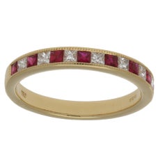 18 Karat Gold Ruby Diamond Half Eternity Ring