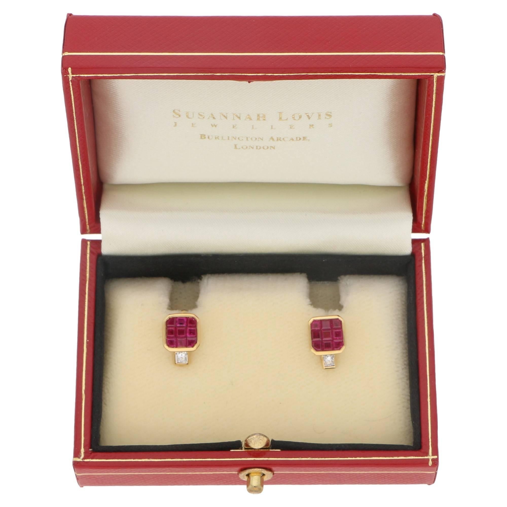 18 Karat Gold Ruby Diamond Stud Earrings In Excellent Condition In London, GB