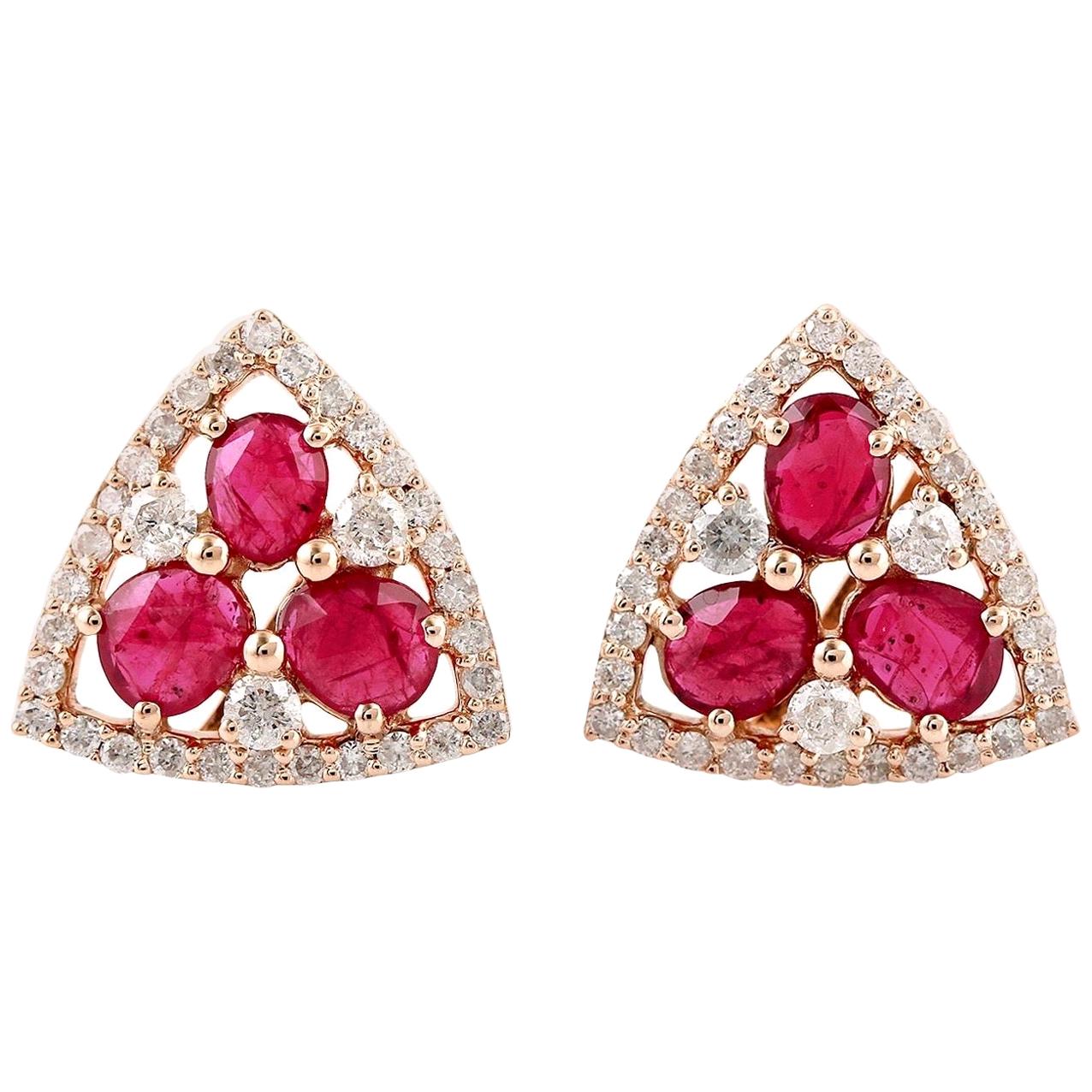 Boucles d'oreilles en or 18 carats avec diamant et rubis en vente