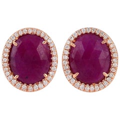 18 Karat Gold Ruby Diamond Stud Earrings