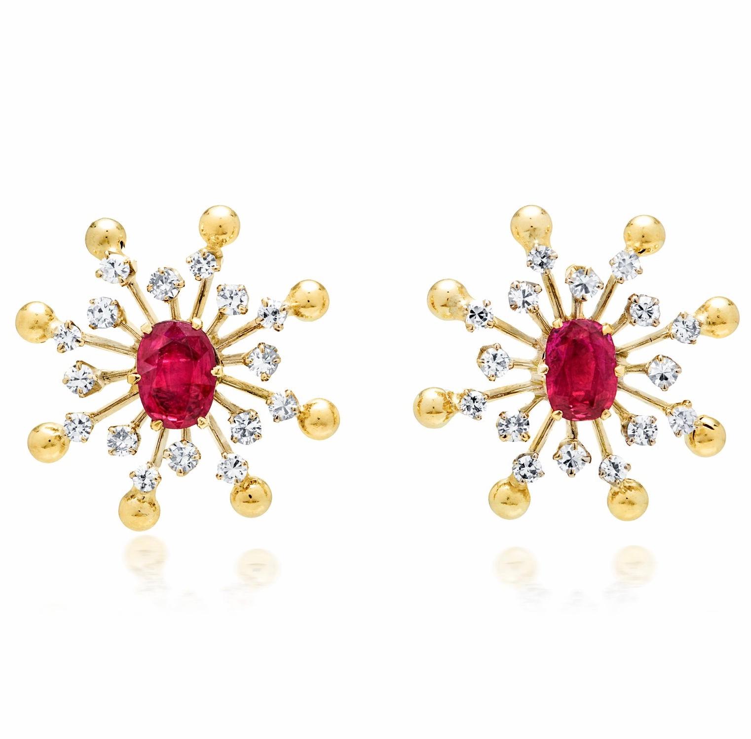 Pretty Ruby Red Stone18k White Gold Ruby Red Stone and Diamond Stud Earrings 332 