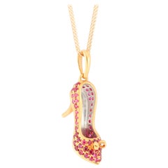 18 Karat Gold Ruby High Heel Shoe Pendant with Necklace