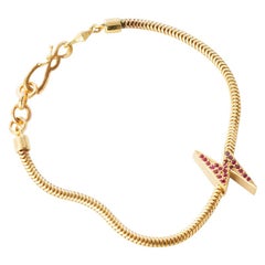 18 Karat Gold Ruby Lightening Bolt Snake Chain Bracelet