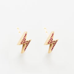 18 Karat Gold Ruby Pave Lightening Bolt Earrings