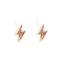 18 Karat Gold Ruby Pave Lightening Bolt Earrings