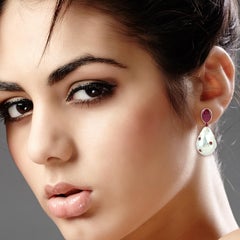 14 Karat Gold Ruby Pearl Earrings