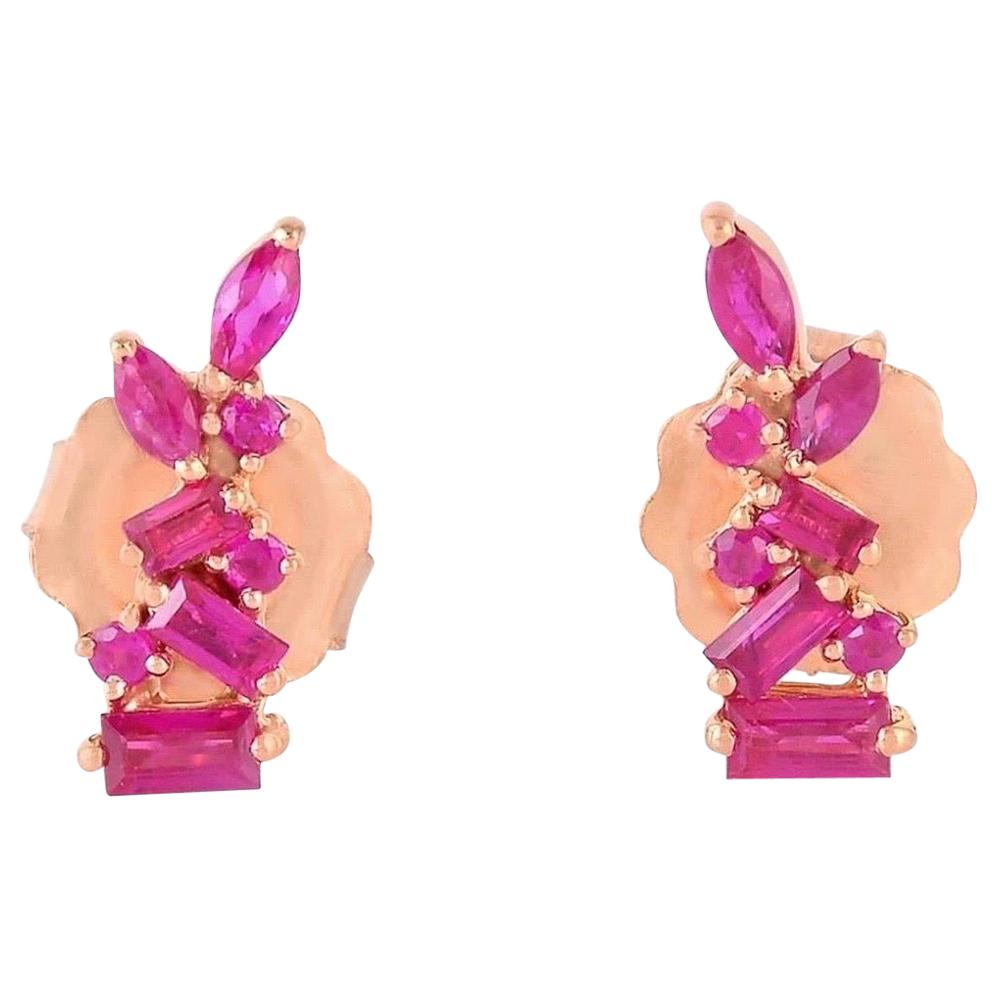 18 Karat Gold Ruby Stud Earrings For Sale