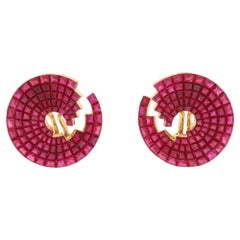 18 Karat Gold Ruby Swirl Earrings