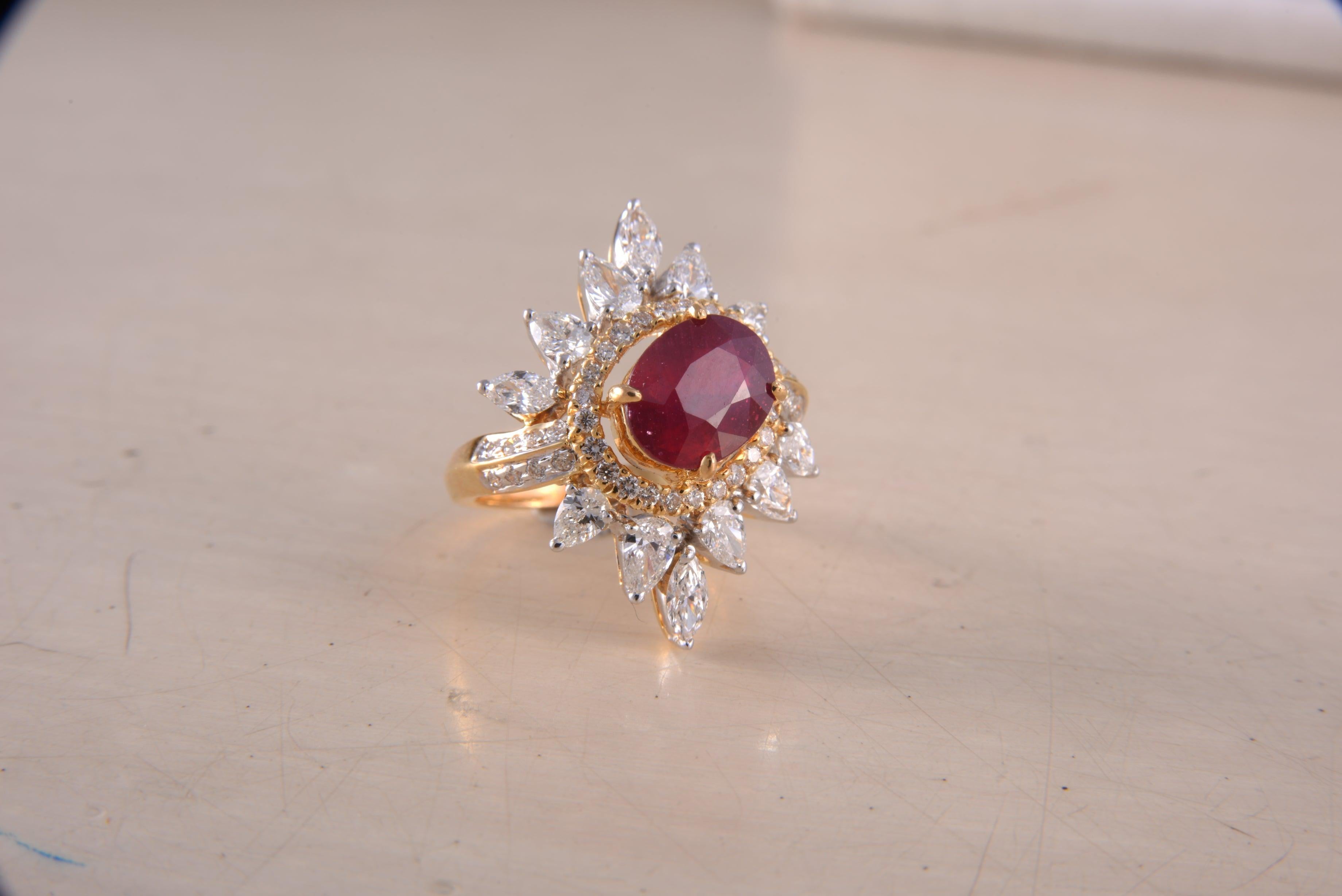 For Sale:  18 Karat Gold Ruby White Diamond Cocktail Ring 3