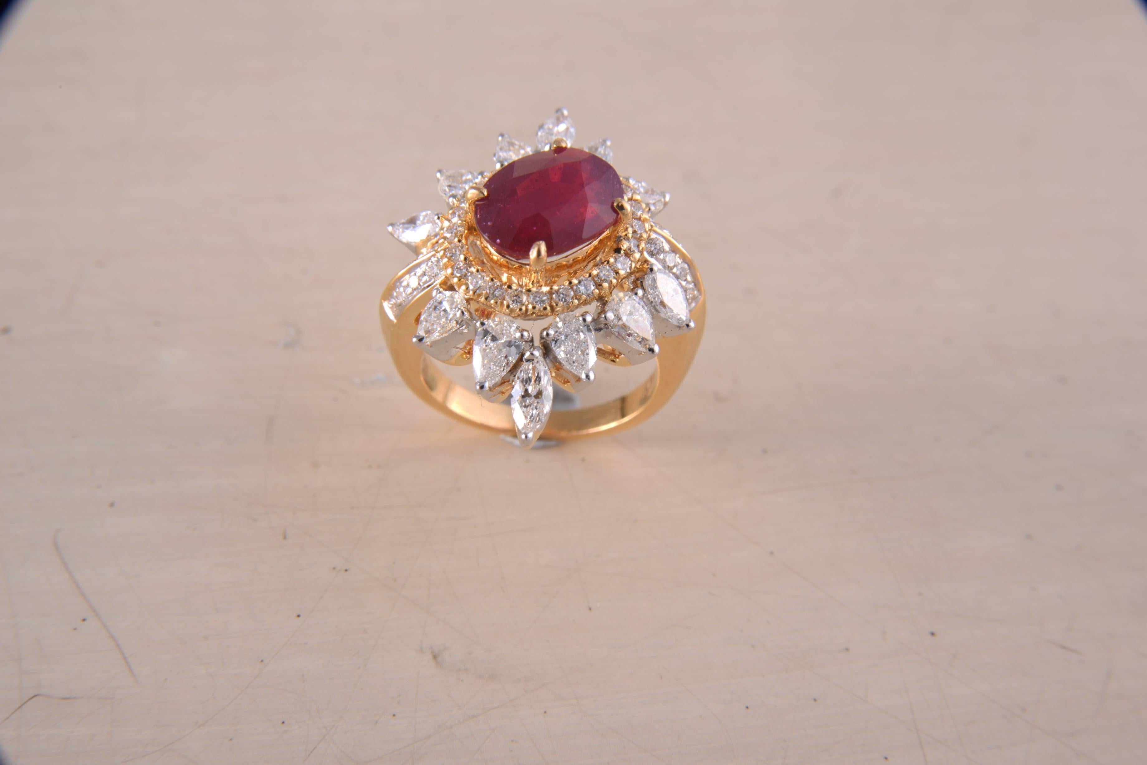 For Sale:  18 Karat Gold Ruby White Diamond Cocktail Ring 4