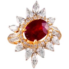 18 Karat Gold Ruby White Diamond Cocktail Ring