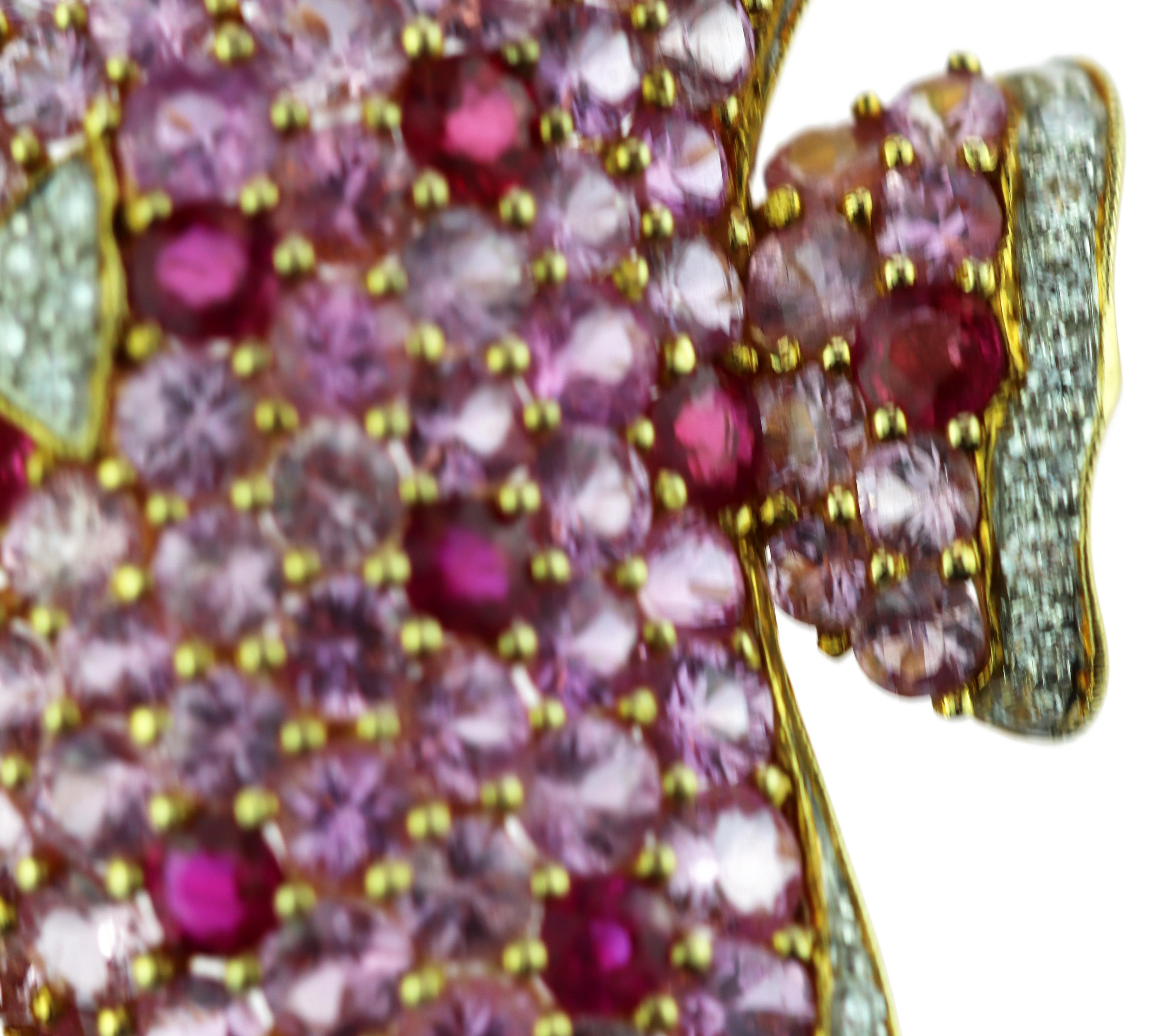 18 Karat Gold Pink Sapphire Diamond Ruby Pave Fish Pin Scarf Clip Piscis Brooch 3