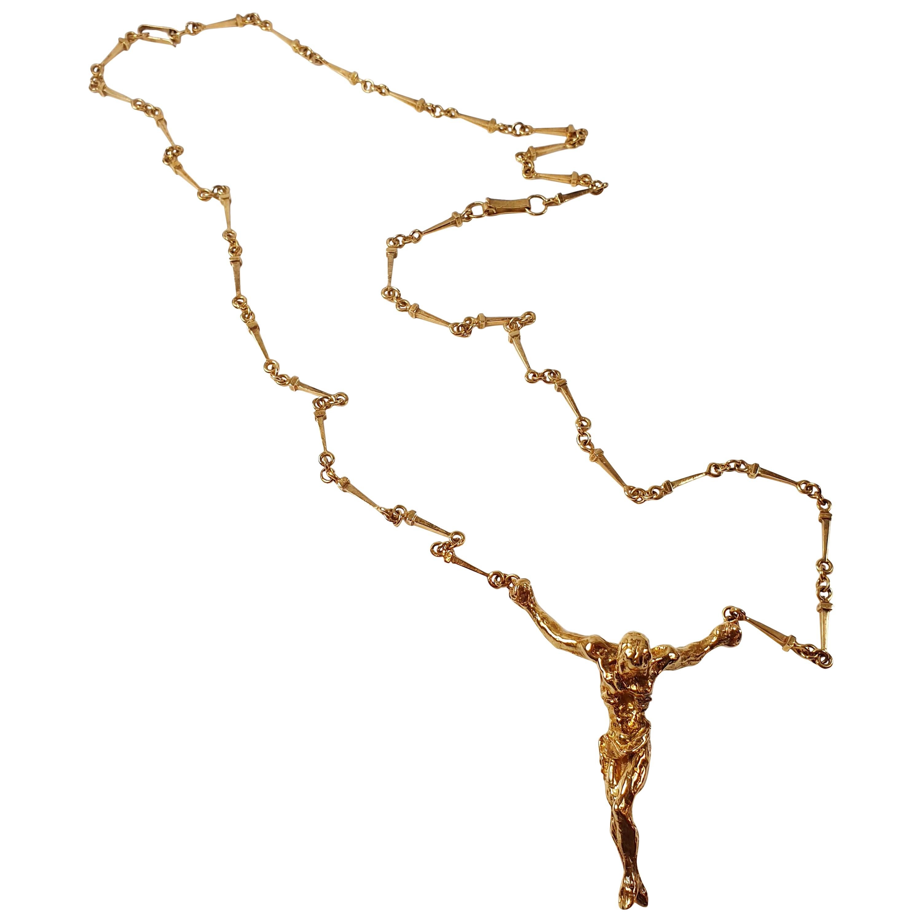 18 Karat Gold Salvador Dalí Cristo De San Juan De La Cruz Necklace and Bracelet For Sale
