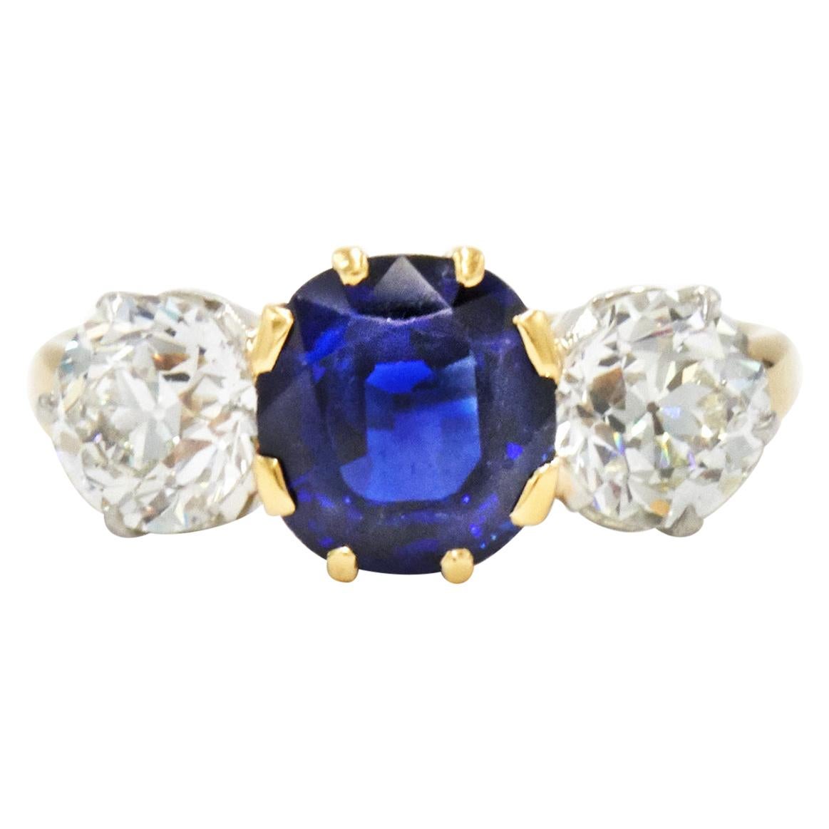 18 Karat Gold Sapphire and Diamond 3-Stone Ring by Spaulding & Co., circa 1890