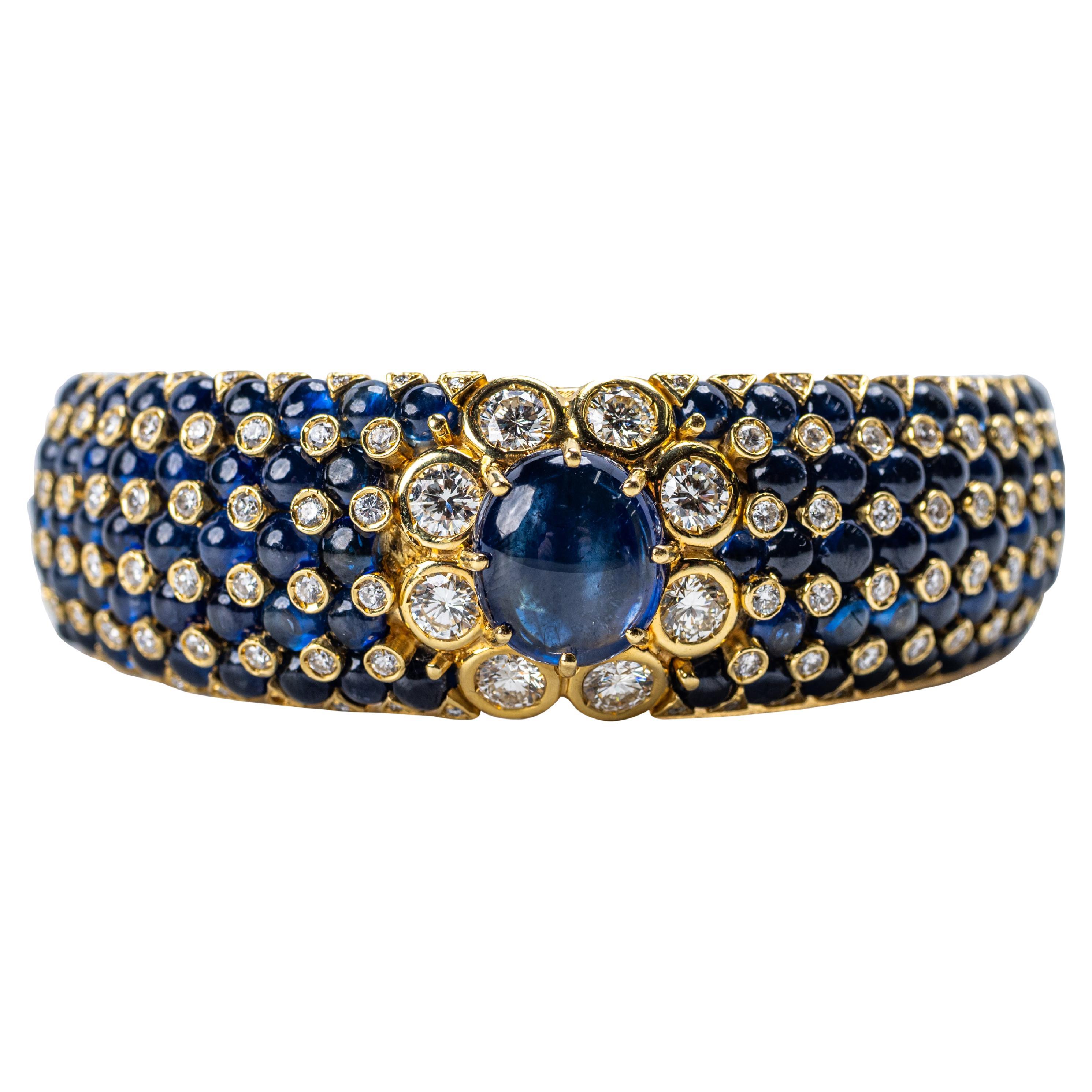 Bracciale in oro 18 carati, zaffiro e diamanti in vendita