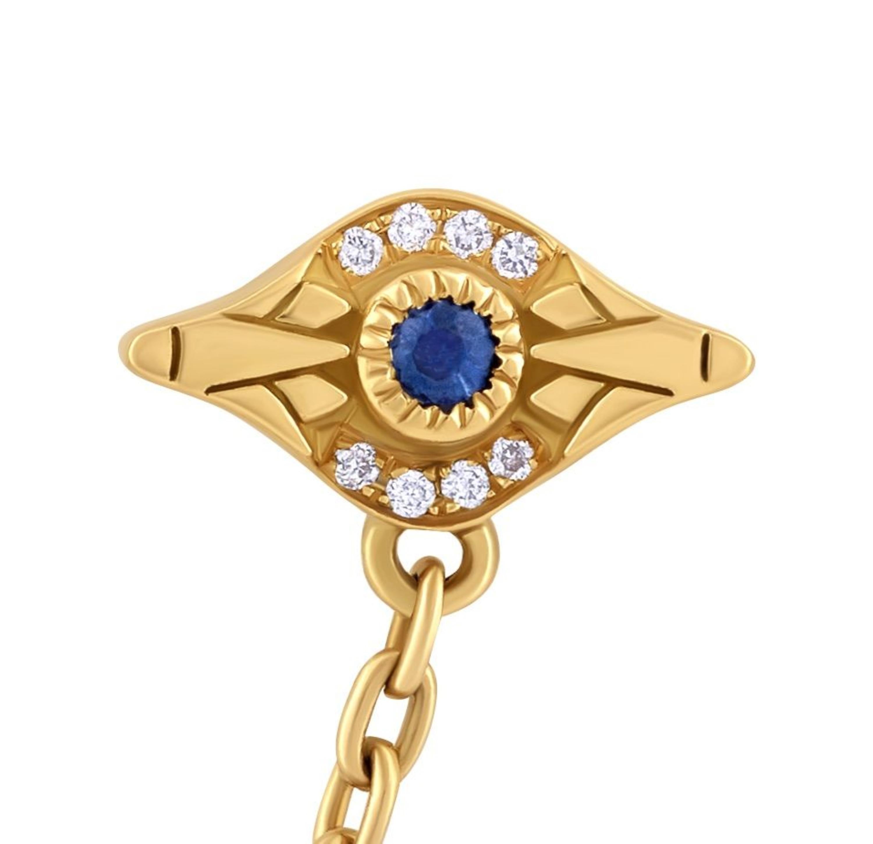 18 Karat Gold, Sapphire and Diamond Eye & Scarab Multi-Pierce Chain Stud Earring In New Condition For Sale In London, GB