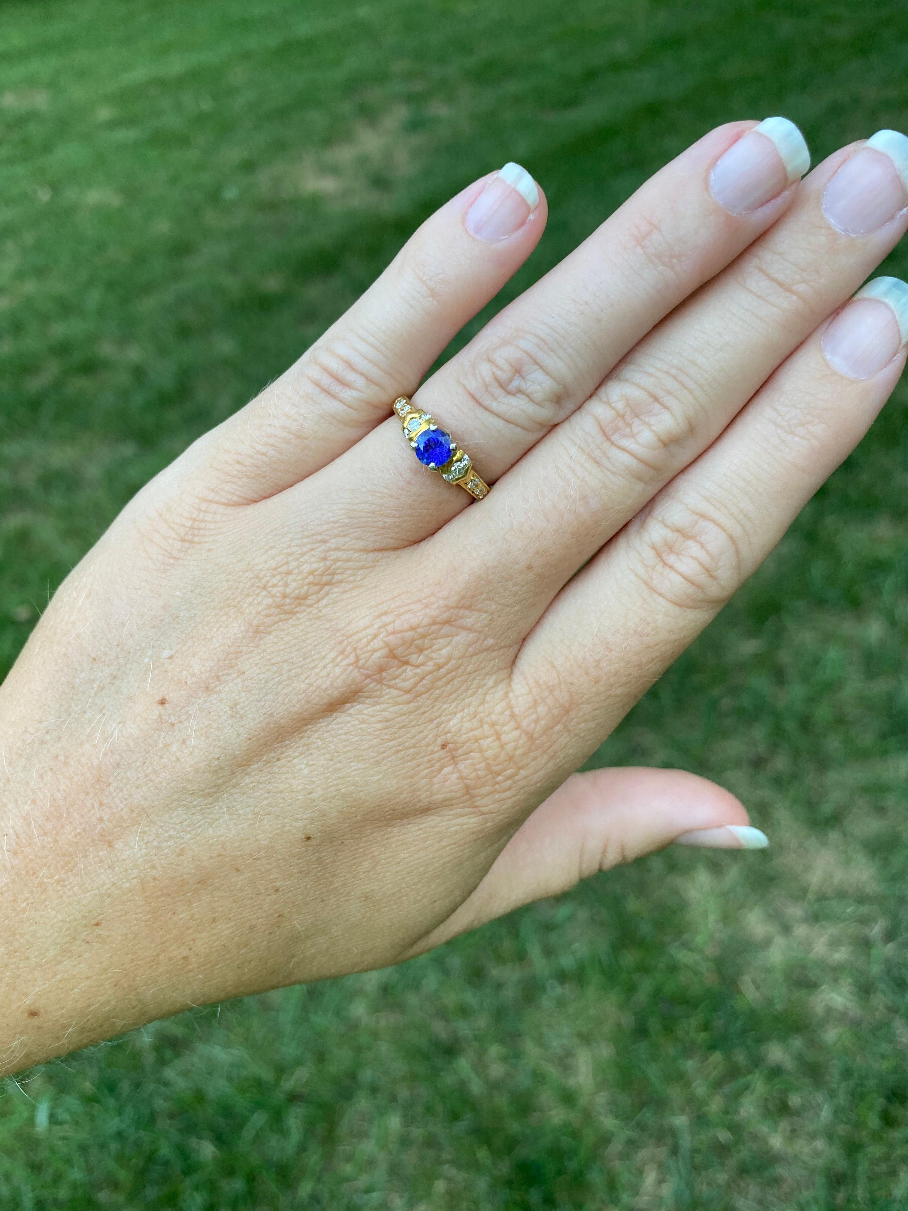 Round Cut 18 Karat Gold, Sapphire and Diamond Ring