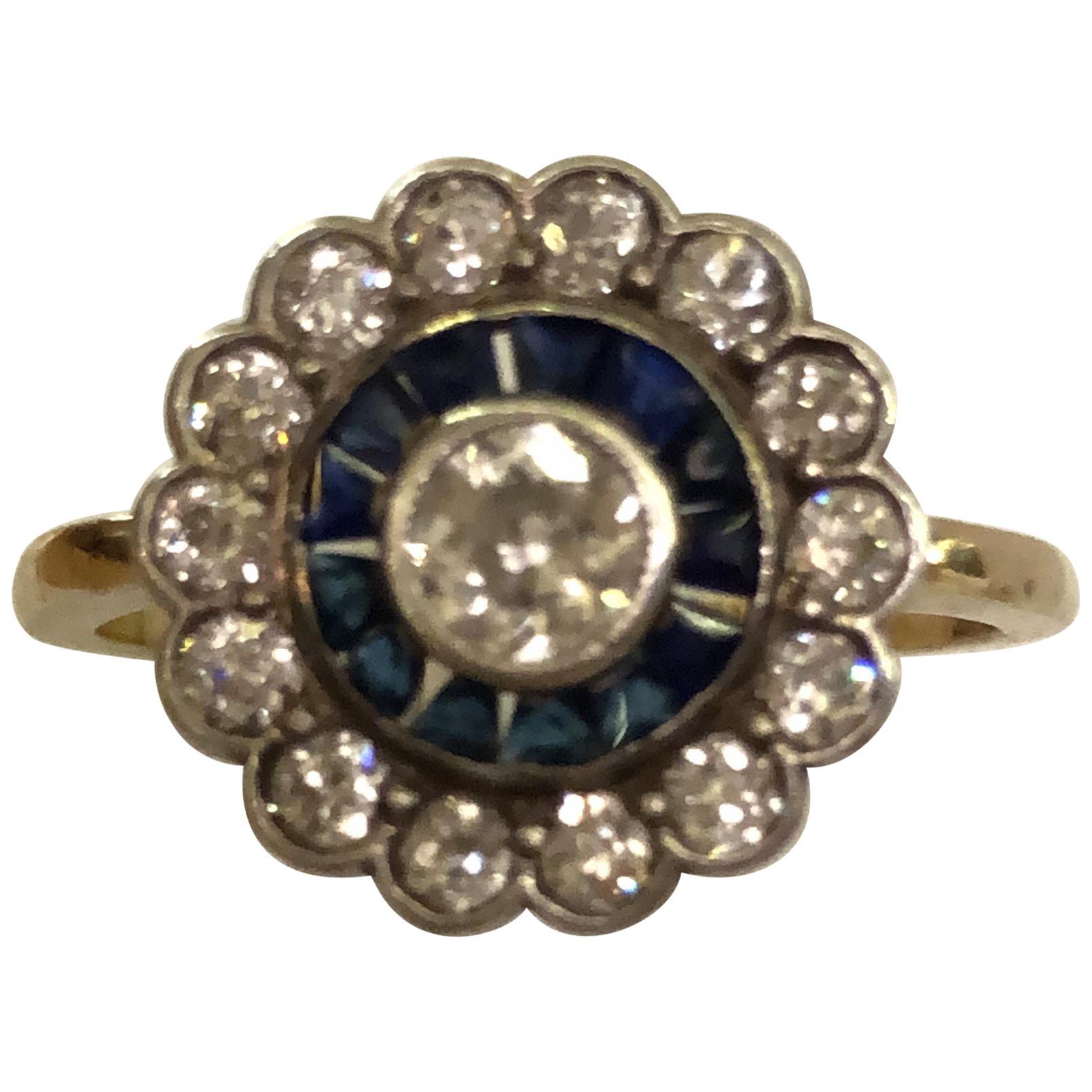 18 Karat Gold Sapphire and Diamond Ring For Sale