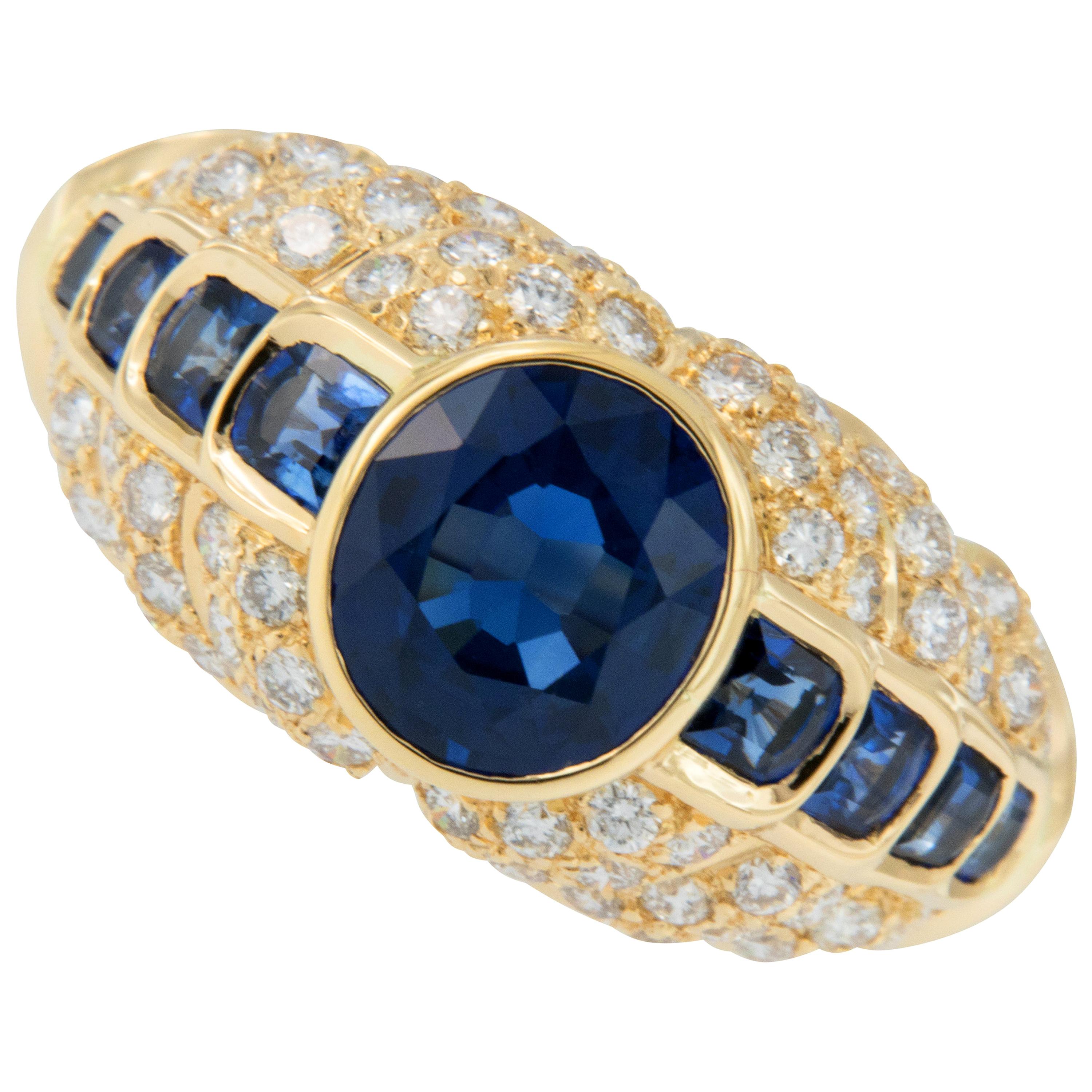 Victorian Sapphire and Diamond 18 Karat Yellow Gold Dress Ring, circa ...