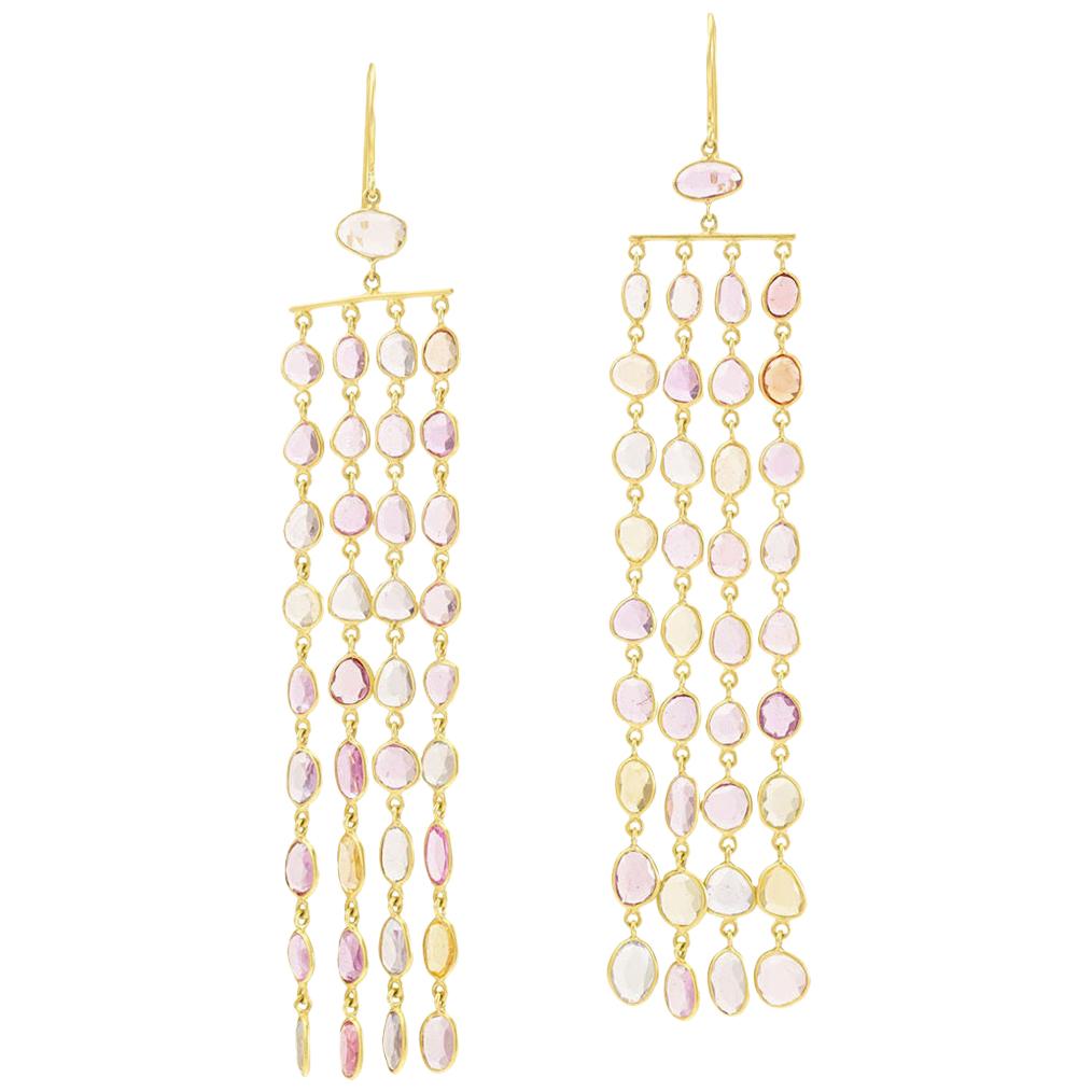 18 Karat Gold Sapphire Blush Earrings For Sale