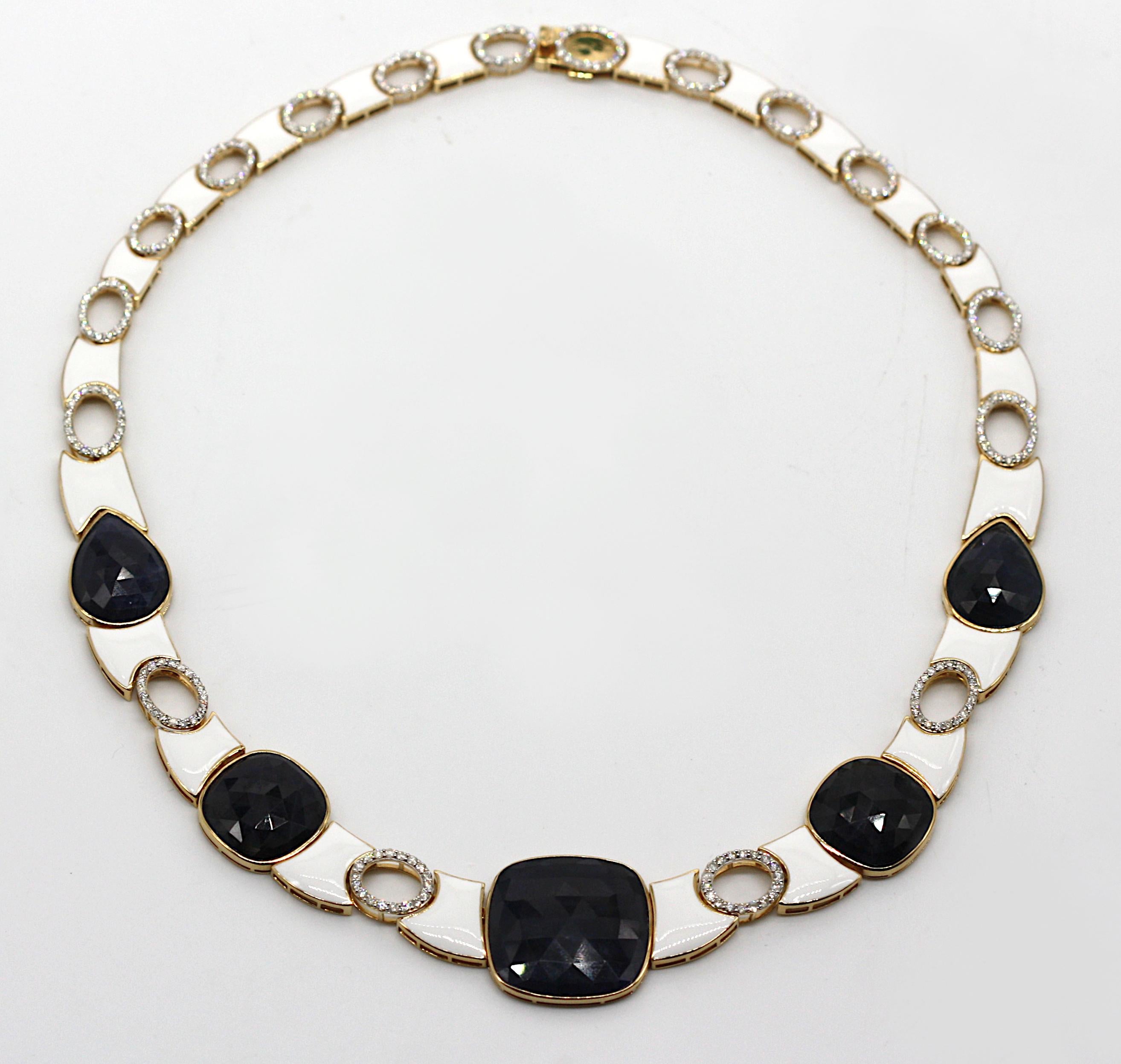  18 Karat Gold, Sapphire, Diamond and Enamel Necklace 1