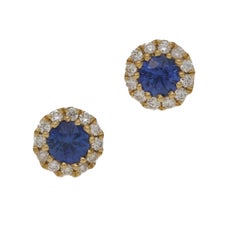 18 Karat Gold Sapphire Diamond Cluster Stud Earrings