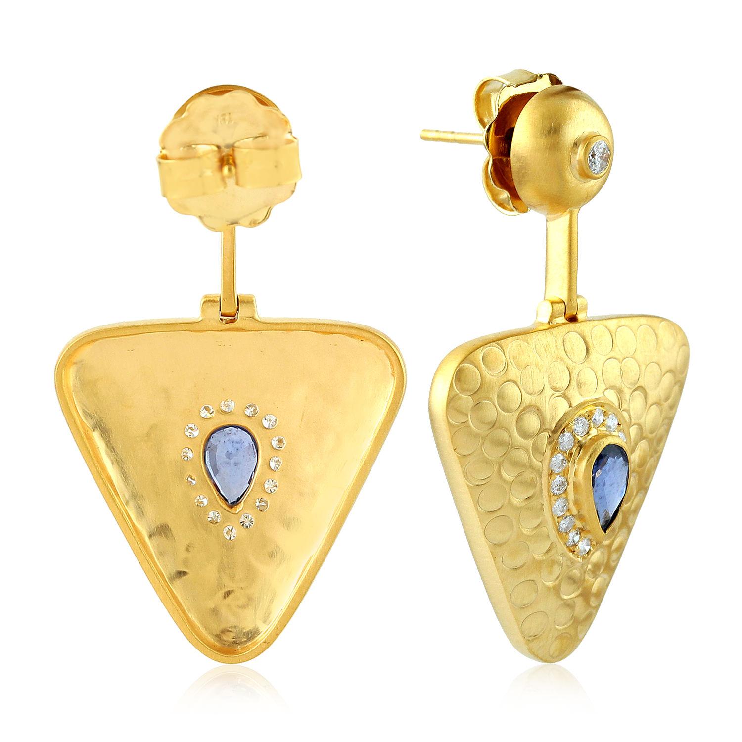 Hand cast from 18-karat matte gold, these earrings are set with .90 carats sapphire and .36 carats of glimmering diamonds. 

FOLLOW  MEGHNA JEWELS storefront to view the latest collection & exclusive pieces.  Meghna Jewels is proudly rated as a Top