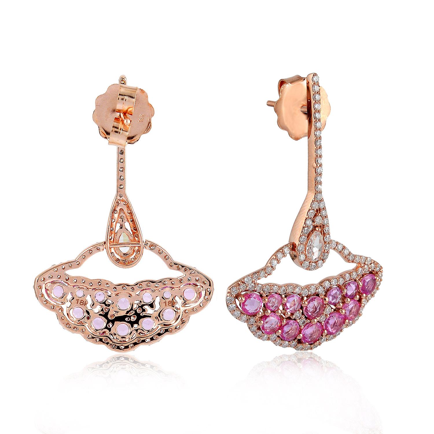 Mixed Cut 18 Karat Gold Sapphire Diamond Earrings For Sale