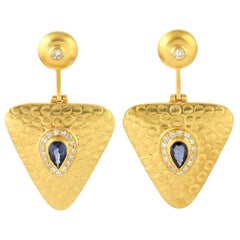 18 Karat Gold Sapphire Diamond Earrings