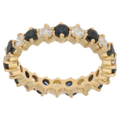 Vintage Sapphire & Diamond Eternity Ring 18 Karat Yellow Gold 