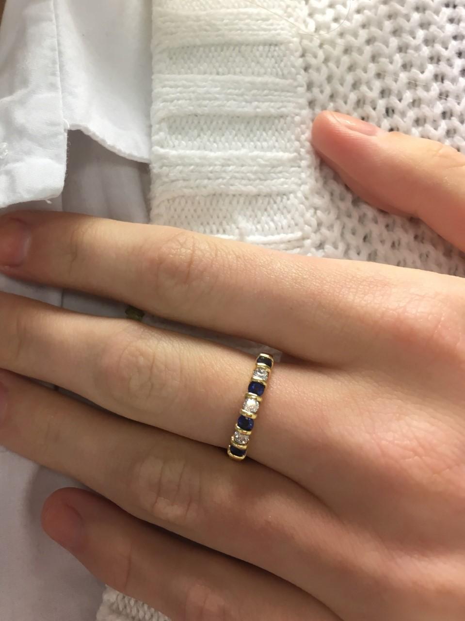Women's or Men's 18 Karat Gold Sapphire Diamond Half Eternity Ring