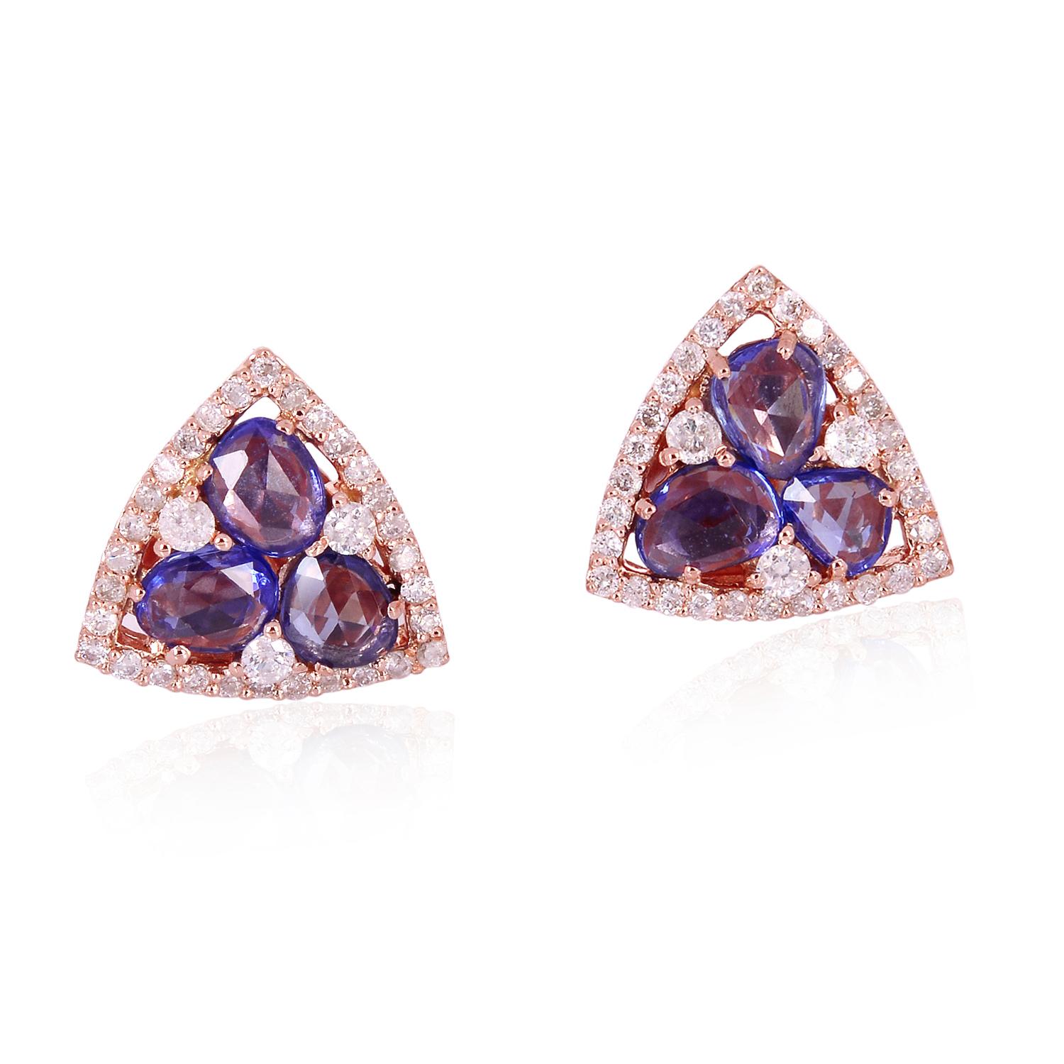 Round Cut 18 Karat Gold Sapphire Diamond Stud Earrings For Sale