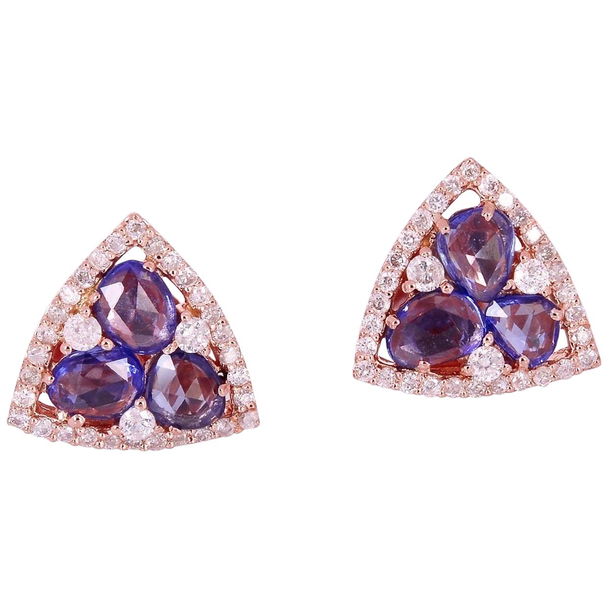 18 Karat Gold Sapphire Diamond Stud Earrings