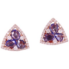 18 Karat Gold Sapphire Diamond Stud Earrings