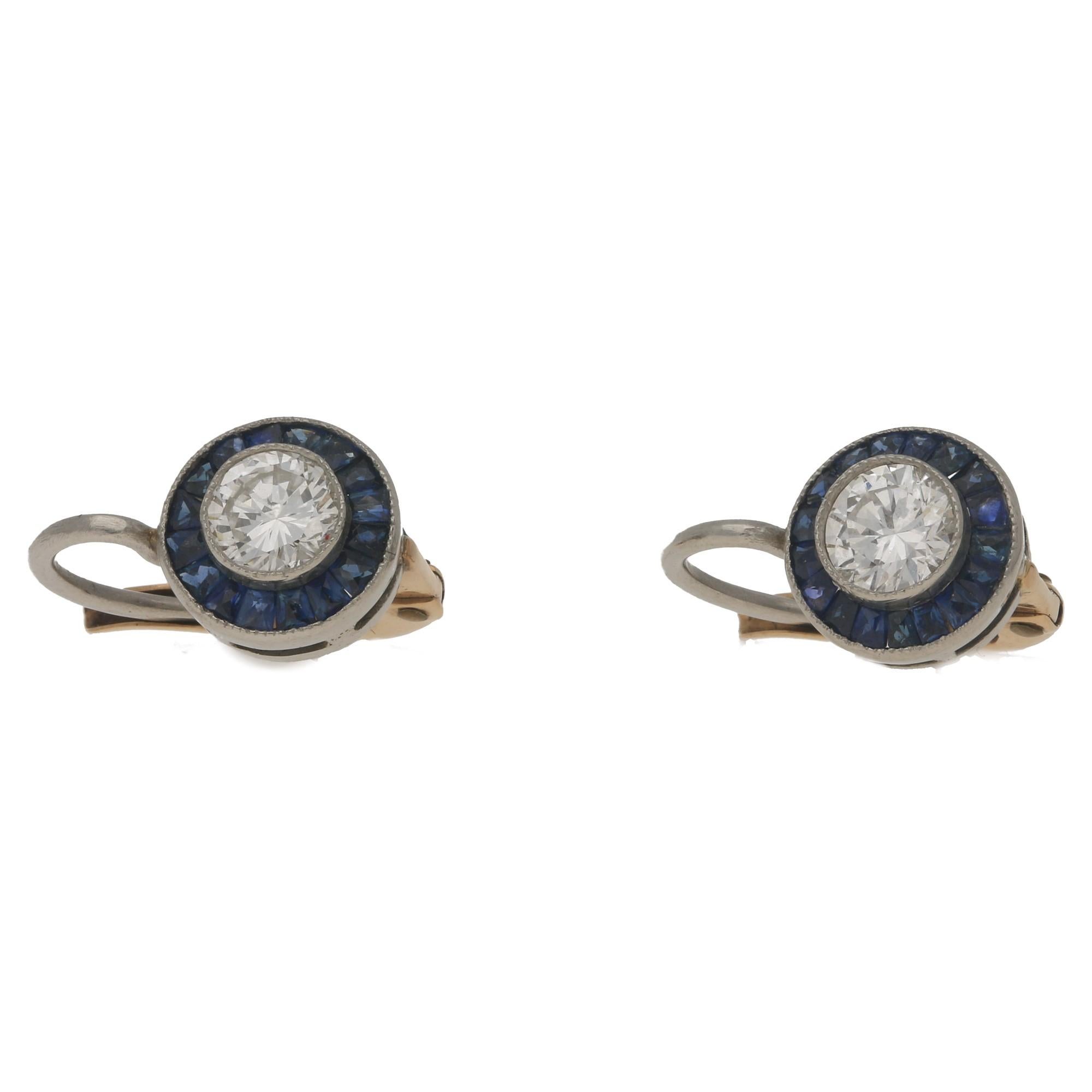 18 Karat Gold Sapphire Diamond Target Earrings In Excellent Condition In London, GB