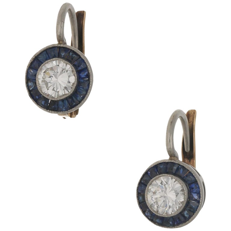 18 Karat Gold Sapphire Diamond Target Earrings at 1stDibs