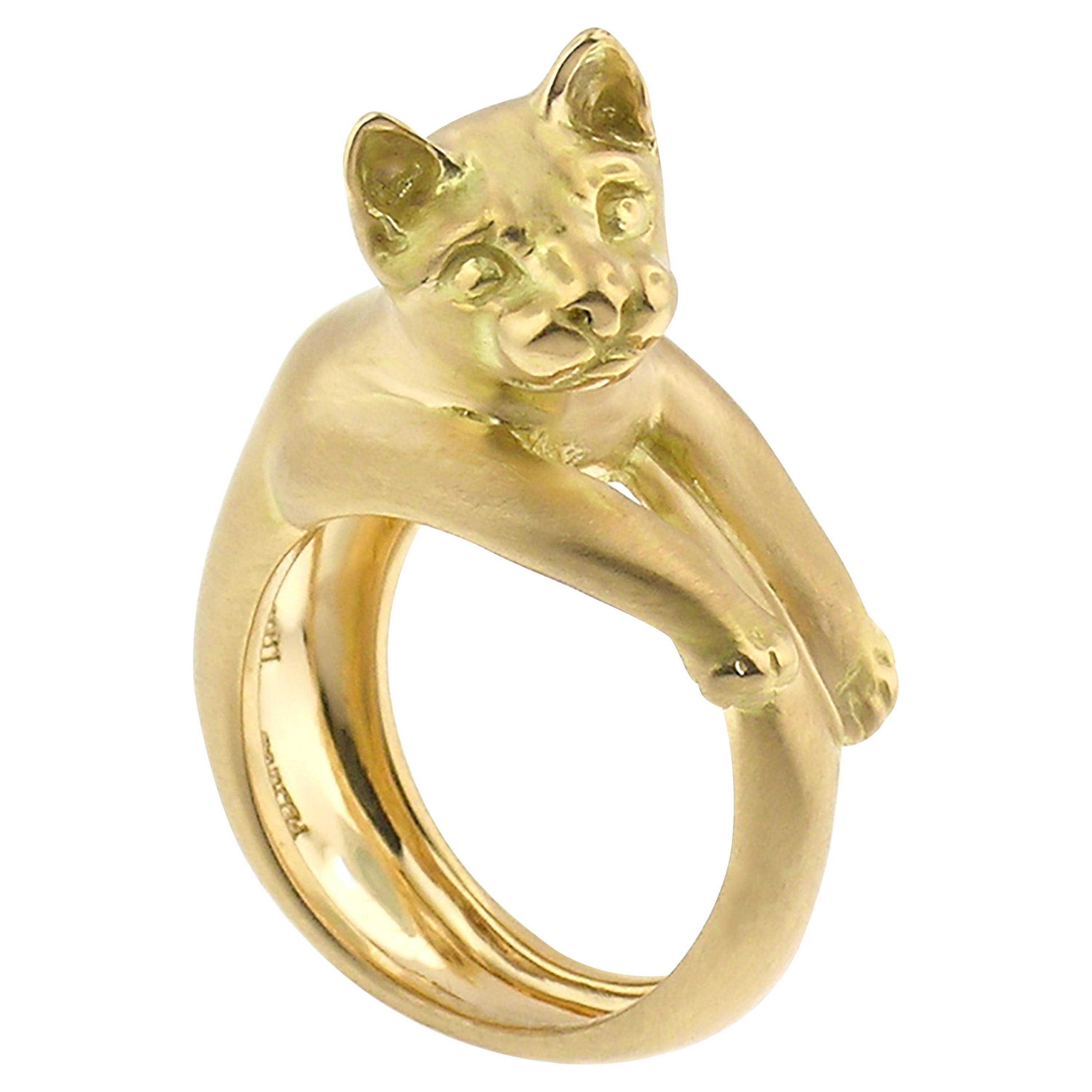 18 Karat Gold Sculptural Cat Ring by Dan Peligrad For Sale at 1stDibs