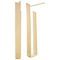 18 Karat Gold Sculptural Rectangle Earrings