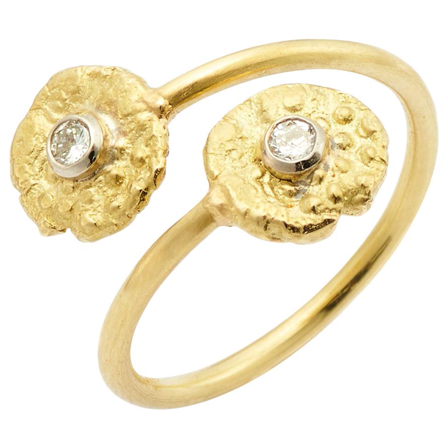 Susan Lister Locke 18 Karat Gold “Seaquin” Bypass Ring with 0.25 Carat Diamonds For Sale