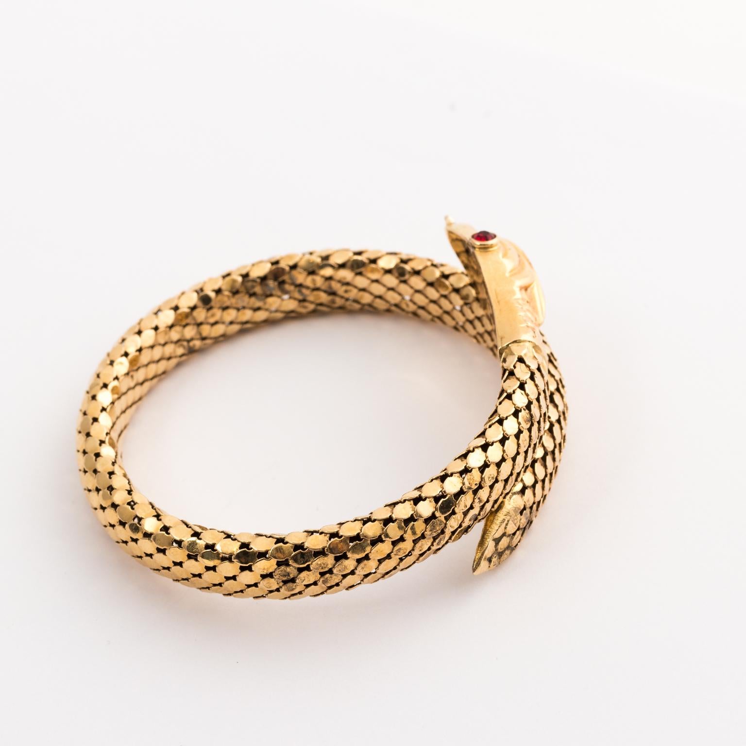 18 Karat Gold Serpent Bracelet with Ruby Eyes In Good Condition In St.amford, CT