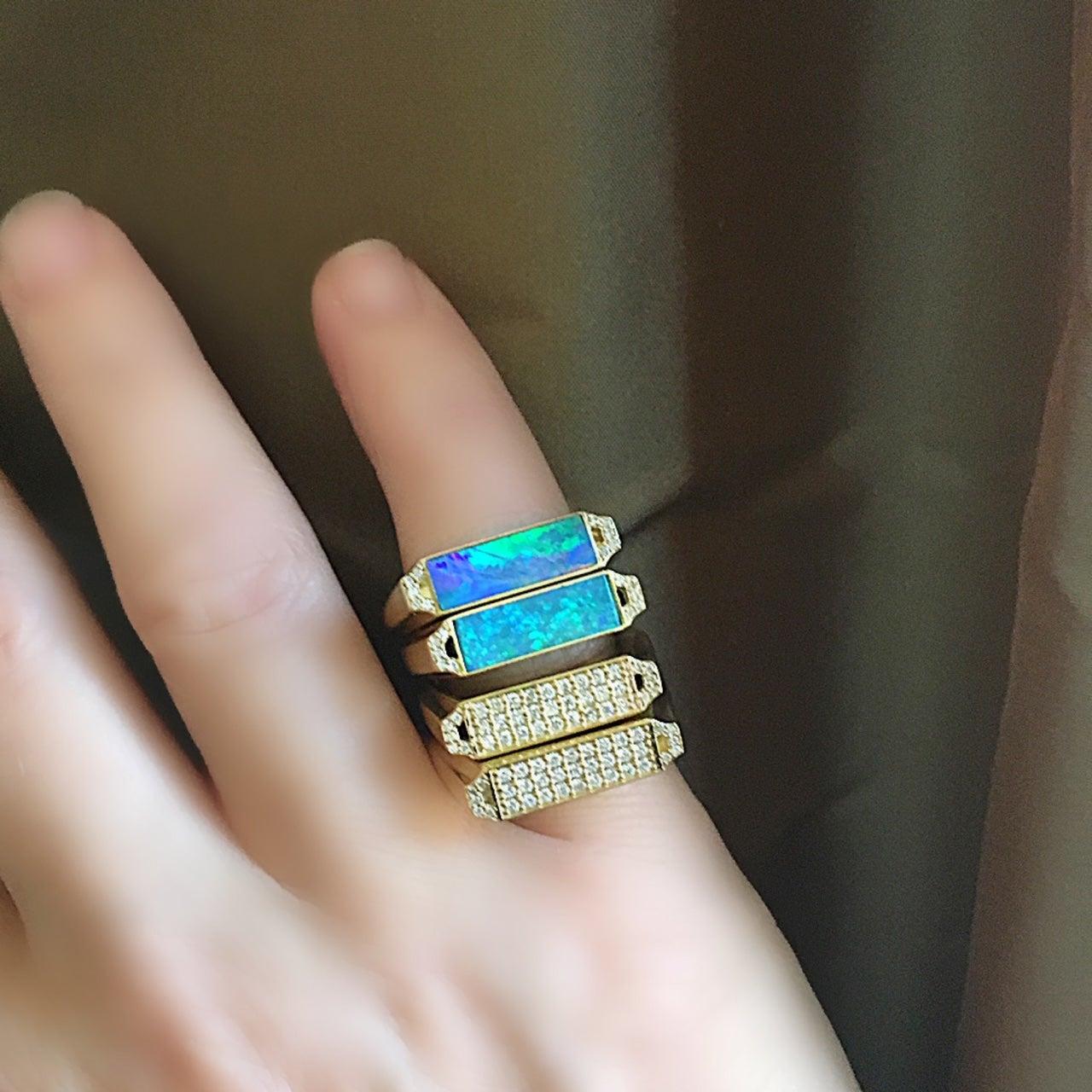 For Sale:  18 Karat Gold Signet Ring with Diamonds and Boulder Opal 3