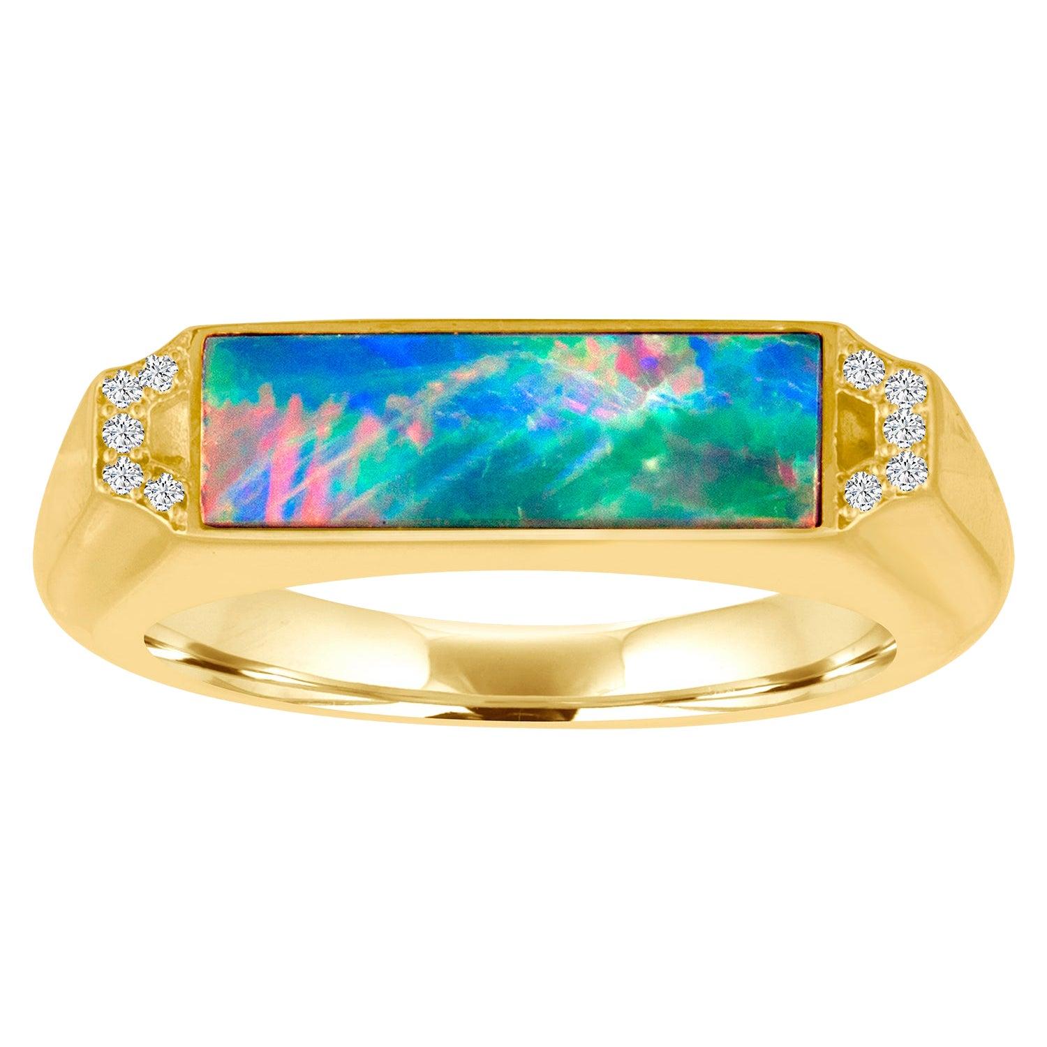 18 Karat Gold Signet Ring with Diamonds and Boulder Opal For Sale