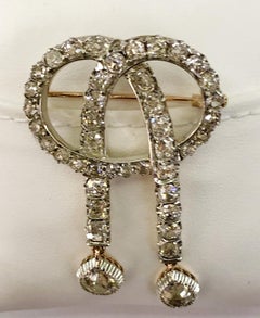 Vintage 18K Gold and Silver Diamond Knot Brooch, Italy Circa 1910-1930