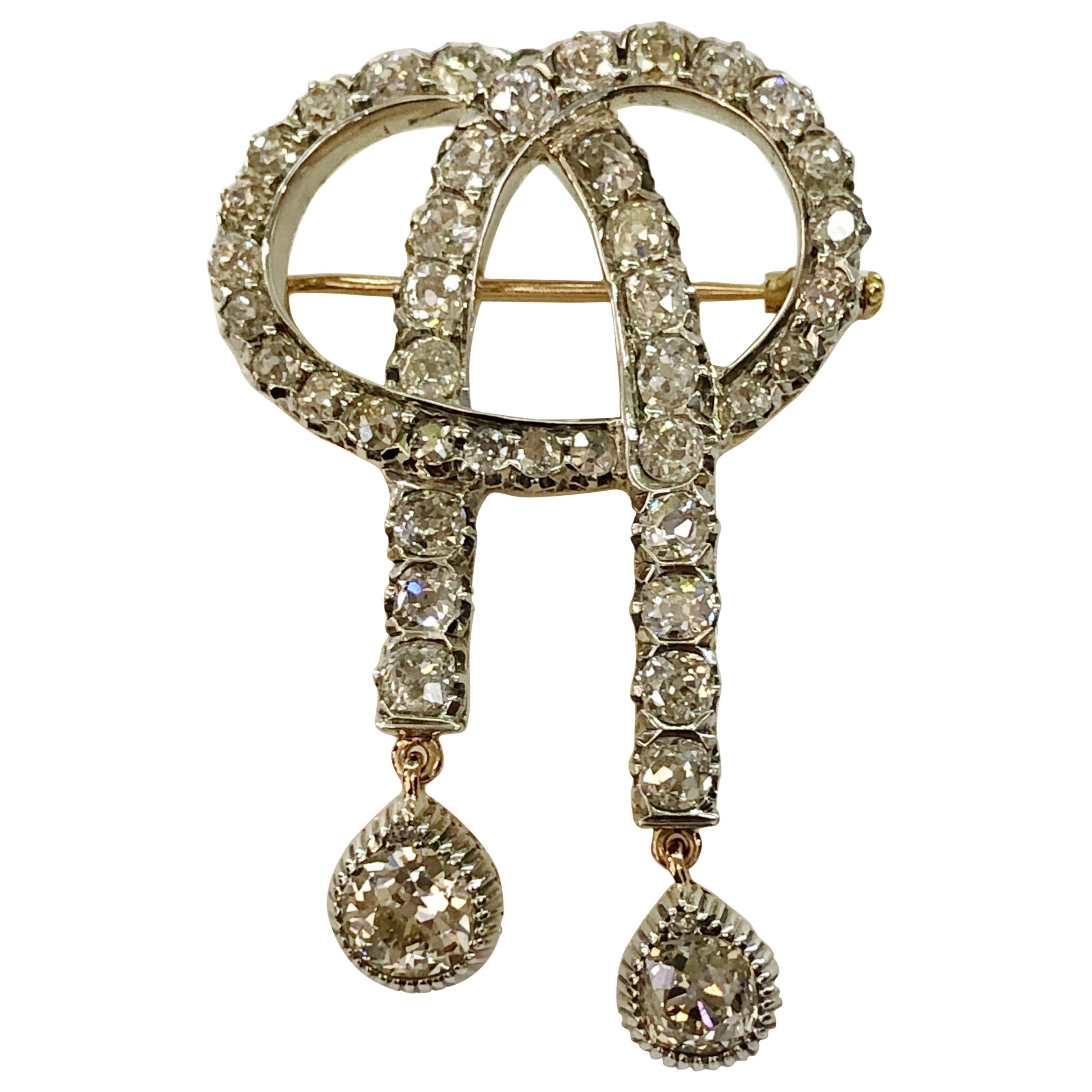 18 Karat Gold Silver and Diamond Brooch