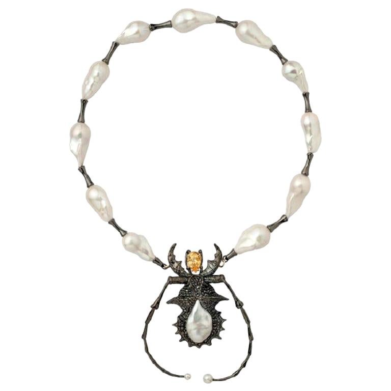 DELFINA DELETTREZ 18 Karat Gold Silver Pearl Necklace For Sale